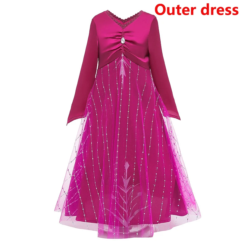 Red outer dress Предзаказ, Новое Детское платье принцессы платье Эльзы детское нарядное платье без рукавов для девочек queen Эльза 2 шт. Бандажное платье Костюмы Косплэй Эльза Костюм принцессы Косплэй костюм - Цвет: Red outer dress