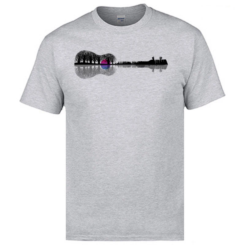 

2020 New Coming Great T Shirts Music Instrument Guitar Tree Silhouette Waterreflection 3d Tshirts Printing Men's Cool Tshirts