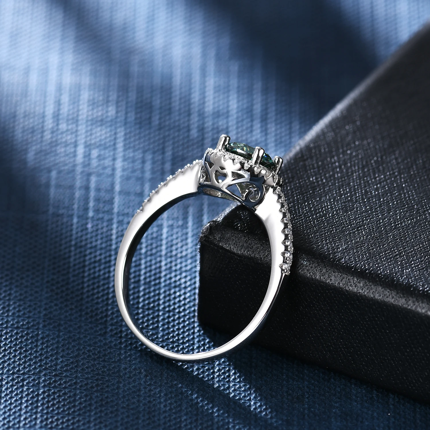 RICA FELIZ 925 Sterling Silver Green Moissanite Ring 1.0Ct 6.5mm Round Petite Halo Moissanite Engagement Ring For Women RicaFeliz • 2022