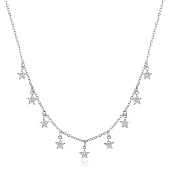 

bamoer Tinkle Stars Metal Choker Necklace for Women Link Fine Jewelry 925 Sterling Silver Wedding Engagement Bijoux GAN116