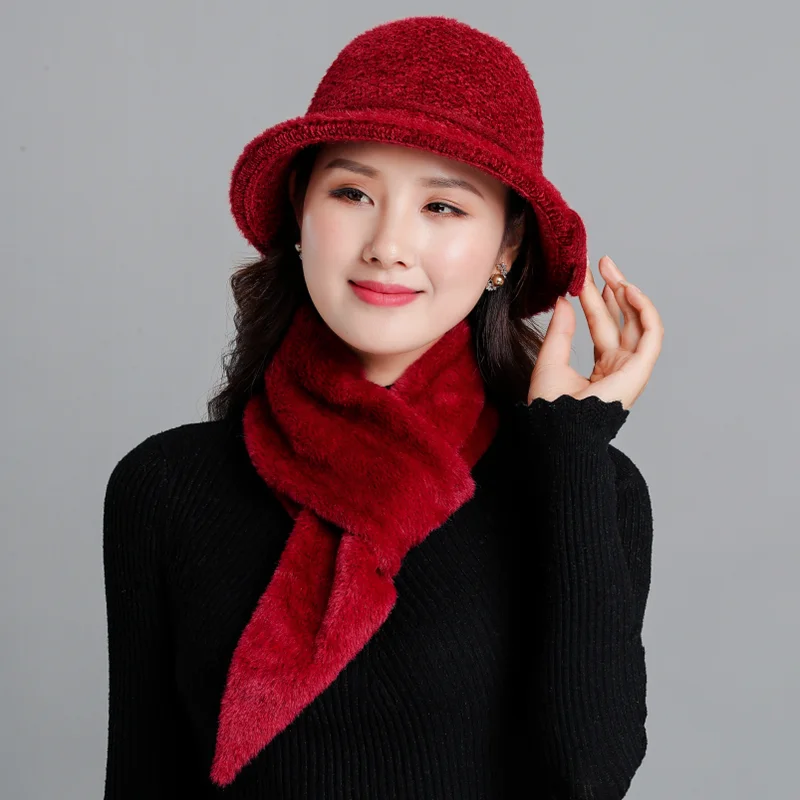 Женская зимняя шапка шарф Новая Винтажная шенилловая вязаная Панама шапка однотонные элегантные женские шапки теплая Рыбацкая шапка для женщин