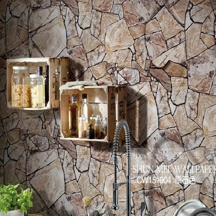 

Model Marble Thick PVC Engineering Wallpaper Background of Television in the Drawing Room Rock Pattern Hotel Decoration Waterpro