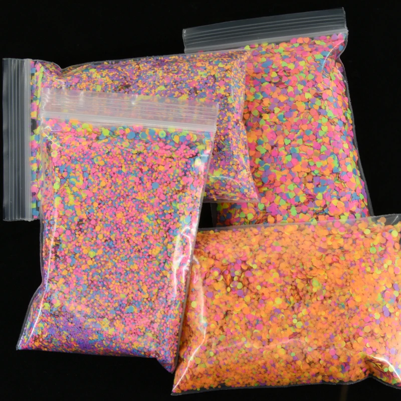 

4 styles 50grams/bag Rainbow NEON brick shape glitters 1mm-4mm multi-color neon, nail art, UV resin, shakers, resin art