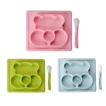 

Silicone Baby Auxiliary Food Plate Tableware Set Creative Safety Feeding Plate Child Toddler Suction Table Food Plate With Spoon