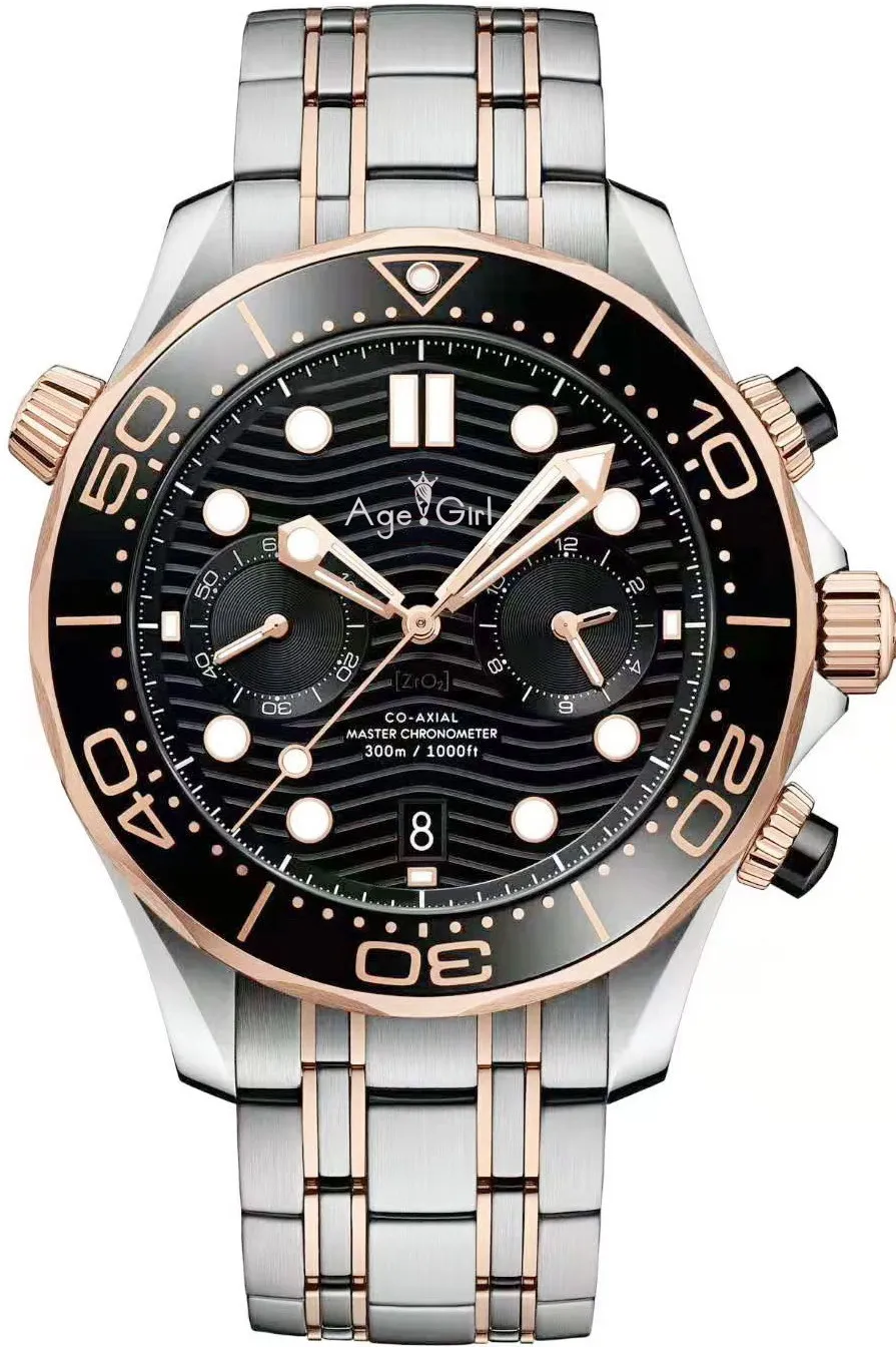 

2019 Luxury Brand New Men Automatic Mechanical Watch Silver Rose Gold James Bond 007 Black Ceramic Sapphire Glass Back 44MM