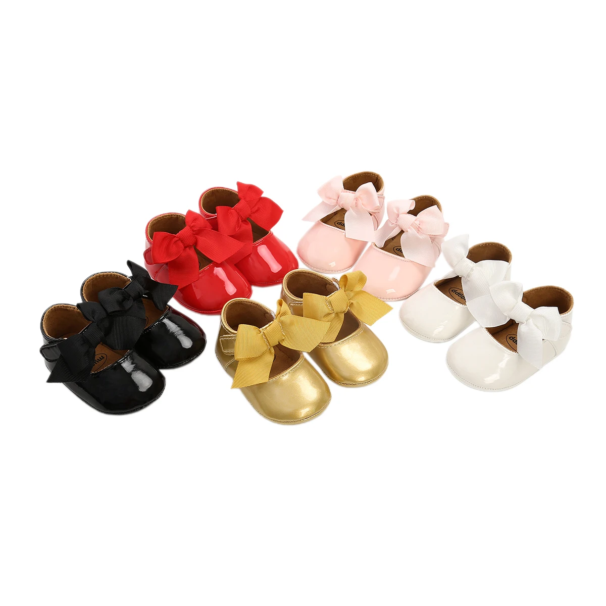 FOCUSNORM 0-18M Toddler Baby Girl Crib Shoes Soft Sole Solid Color Bowknot Flats with Ribbon Non-Slip Princess Shoes