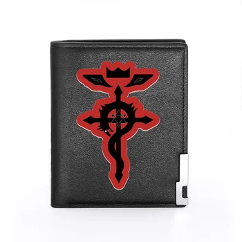 

High Quality Fullmetal Alchemist Wallet Black Leather Purse Men Women Credit Card Holder Short Male Slim Coin Money Bags