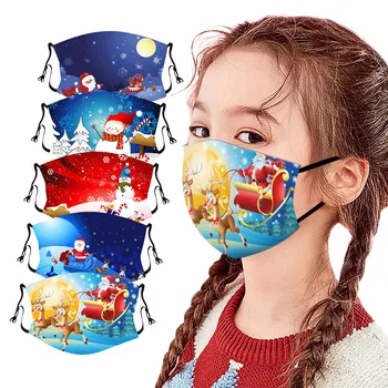 

5PC Adult Christmas Print Breathable Reusable Washable Protective Face Mask Mouth Caps Windproof Face Shield mascarillas