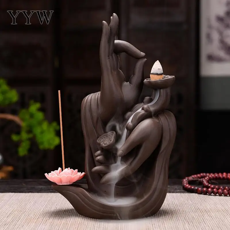 

Handmade Purple Sand Backflow Incense Burner Buddha Lotus Incense Cones Stick Holder Incense Censer With 10pcs Incense Cones