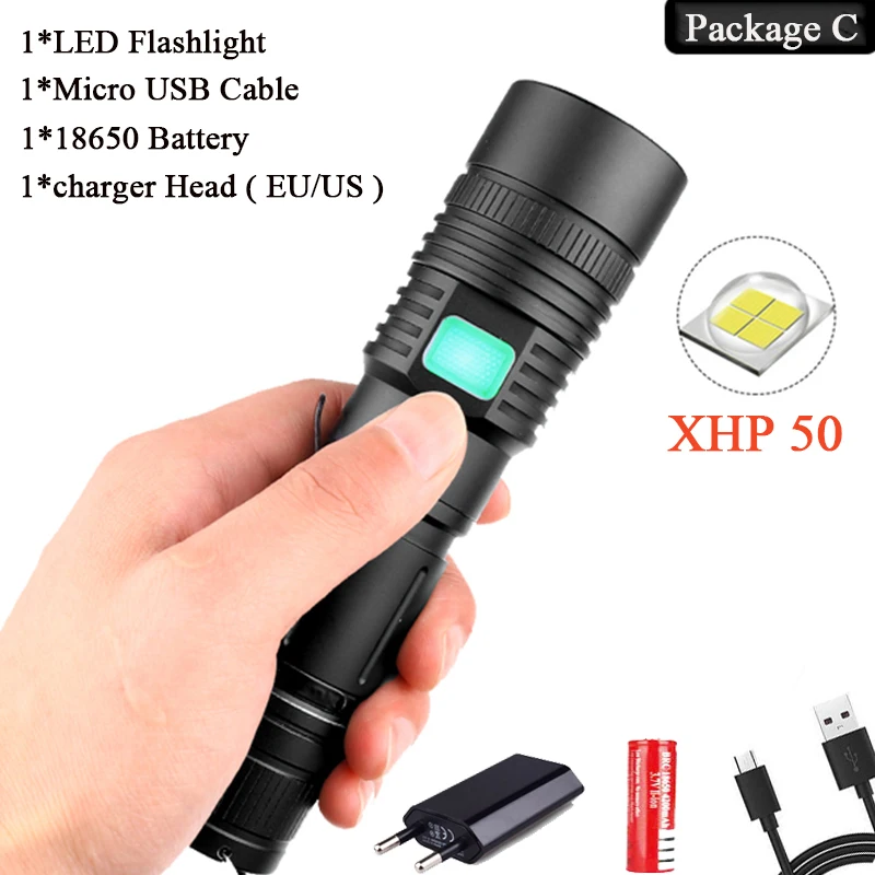 Package C 7000LMs XHP70.2 супер Мощная Вспышка светильник XHP50 USB зум светодиодный фонарь Лампа тактическая охотничья светильник 18650 26650 Отдых на природе - Испускаемый цвет: Package C