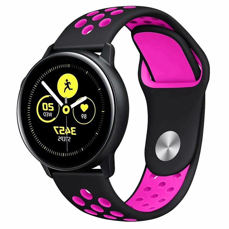 22 мм 20 мм спортивный ремешок для samsung gear Sport S2 S3 Galaxy Watch Active 42 мм 46 мм силиконовый ремешок для Huami Pebble Time huawei gt 2 - Цвет ремешка: black rosered