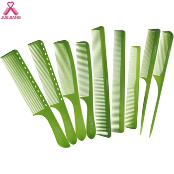 

Unbreakable Plastic Hair Cutting Comb Creative Transparent Green Set 9 Styles With Rat Tail,Handle,Dual Use Salon Tools