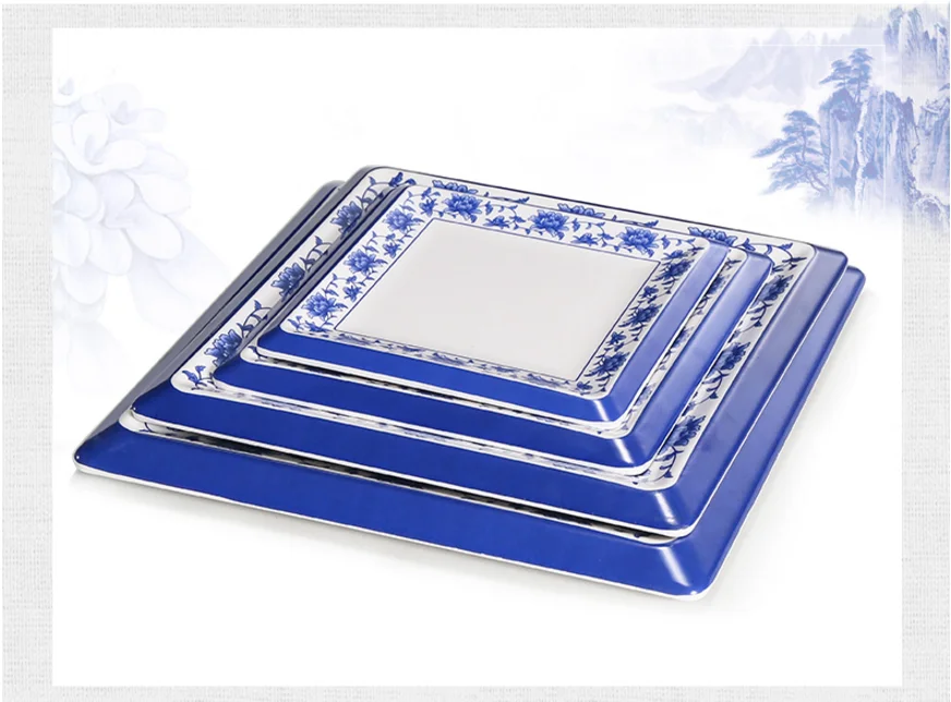 Сине-белая фарфоровая имитация фарфоровая тарелка с рисунком костей не легко сломать квадратное Ретро Классическое покрытие Ресторан кухонная посуда