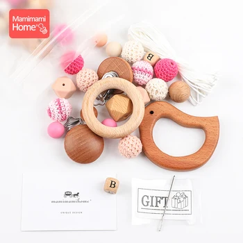 

1set Baby Teether Wooden Beads Beech Olive Oil Animal Pacifier Chain Pendant Wooden Blank Rodent For Nursing Bracelets Necklace