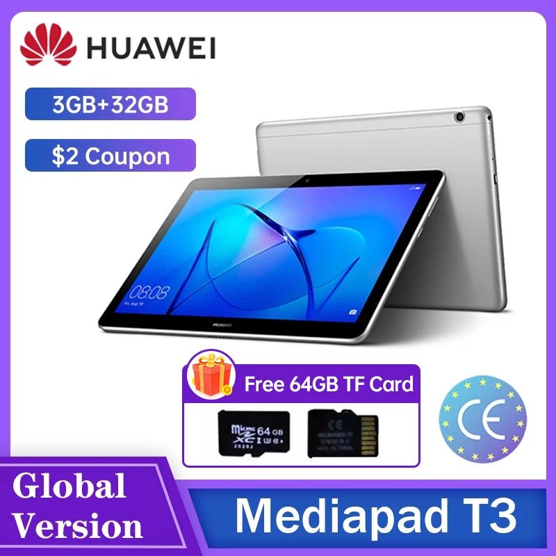 Cargadores de coche Huawei MediaPad T3 10 2GB Ram 32GB/16GB Rom AGS-W09/AGS-L09 Tablet PC SnapDragon 425 Octa-Core 9,6 pulgadas Android 7,0*1280*800