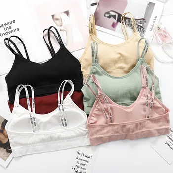

Women Tube Tops Push Up Padded Underwear Tops Wireless Bra Tops with Letter Shoulder Strap