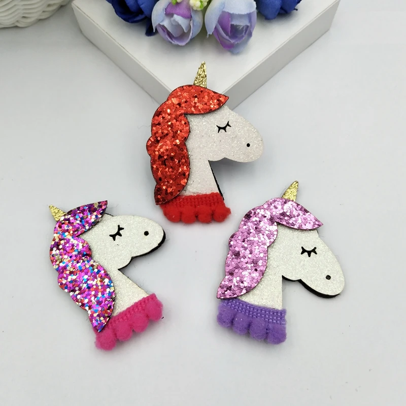 6pcs Mixed Appliques Glitter Unicorn Shiny Glitter Patches Applique Wedding DIY Sewing Patch Hair Bow - Цвет: Mixed