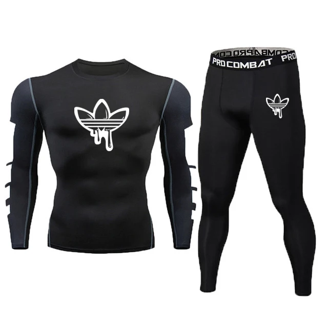 

2 Pcs/Sets Men's Tracksuit Gym Fitness Compression Sports Suits Clothes Running Jogging Sport Wear Exercise Workout Tights mens