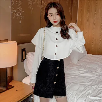 

Casual Full Sleeve Shirt Womens tops New Spring Stand Neck Women shirts White Wine Red 06704