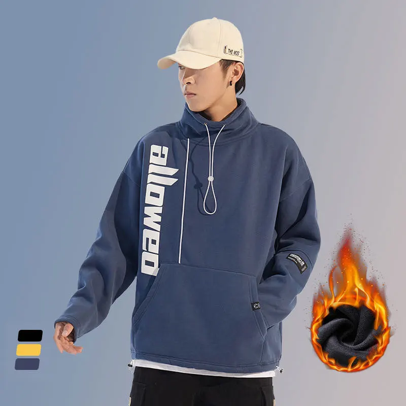 

Youth Men Streetwear Fleece Hoodies 2020 Imitated Mink Wool Pullover Male Winter Big Pocket Sweatshirts Casual Turtleneck Tops