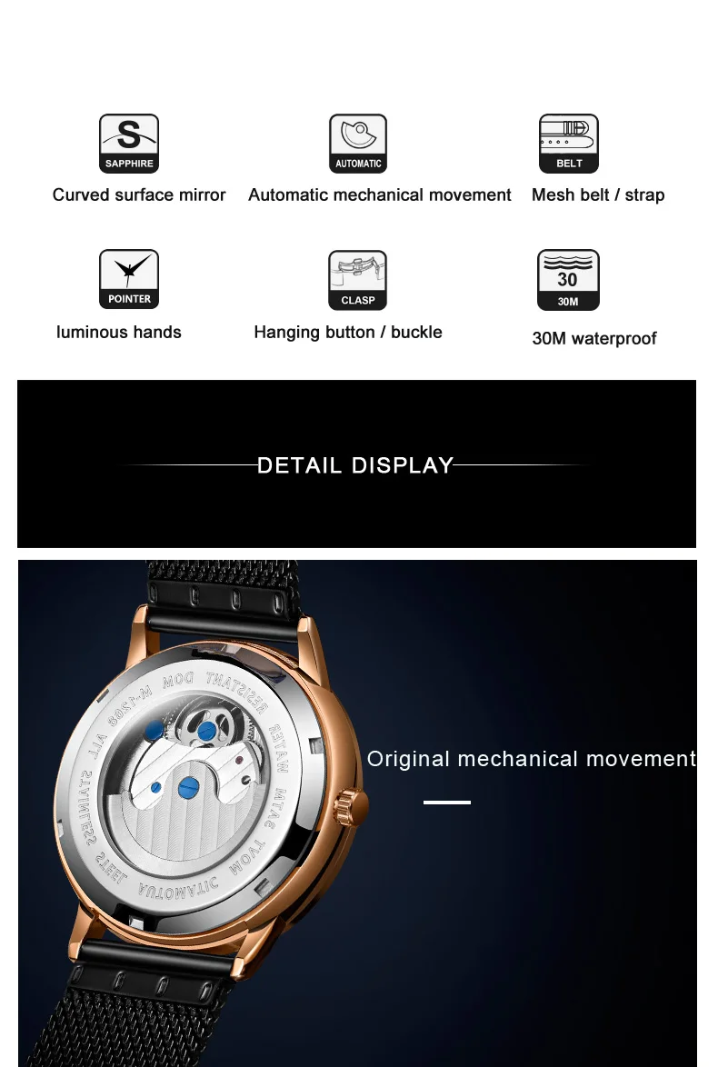 DOM Лидирующий бренд, мужские деловые часы, стальные мужские часы, автоматические механические мужские наручные часы, водонепроницаемые, Relogio Masculino M-1268BK-1M