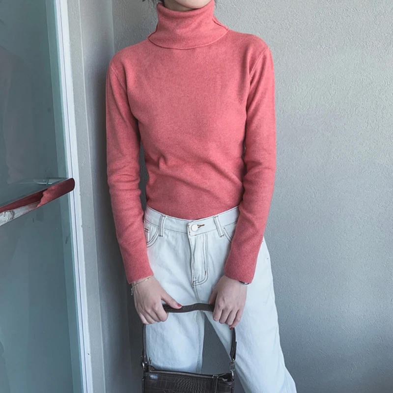 

Women Knitted Turtleneck Sweater Soft Jumper Female Pure Long Sleeve Pullover Fashion Slim Sweater Casual Winter Clothes Women