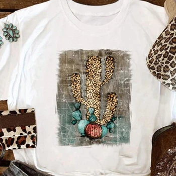

Leopard Cactus Print T-shirt Women Aesthetic Womens Clothing Causal Summer Harajuku T Shirt Vintage Tee Art Tops Dropshipping