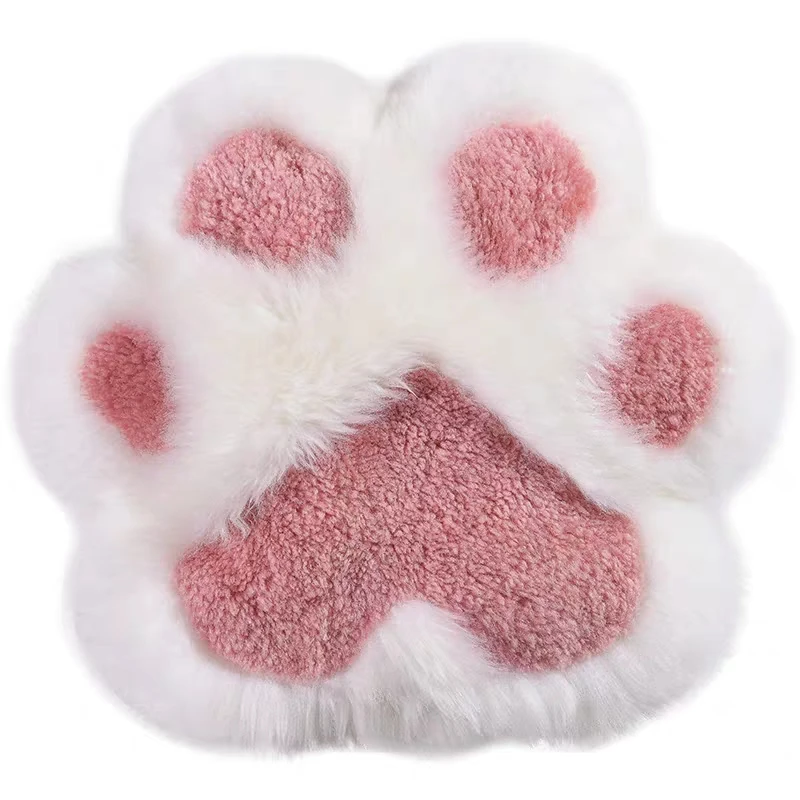 Single side cute sheepskin fur cat's claw shaped pillow, decoration merino fur pink seat cushion