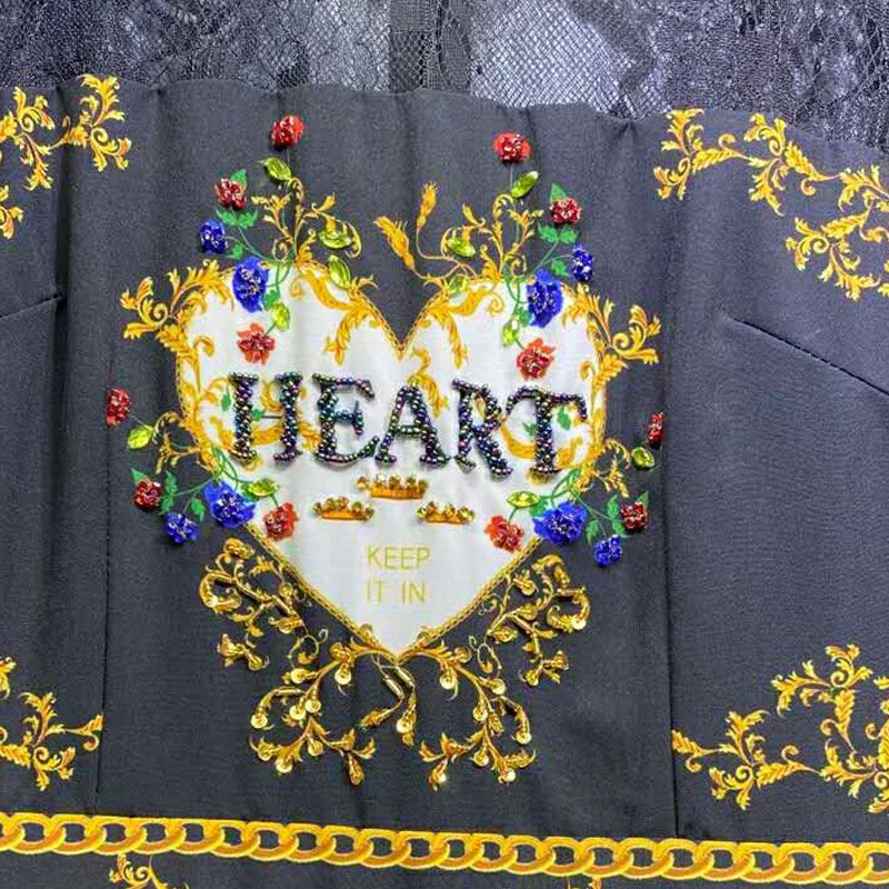 SEQINYY Black Vintage Dress Flower Letter Beading Crystal High Quality 2020 Summer Spring New Fashion Runway Design Lace Elegant