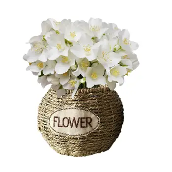 

Indoor Outdoor Handmade Straw Braided Hanging Flower Basket Hand-Woven Craft Home Decoration Flower Storage Basket