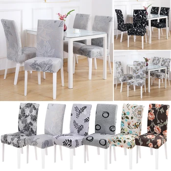 

Floral Printing Chair Covers Spandex Elastic Grey Color Seat Cover For Wedding Dining Room Banquet Housse De Chaise