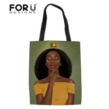 FORUDESIGNS/женские холщовые сумки-тоут, Черная Королева, африканские сумки для покупок с принтом для девочек, льняные сумки для книг, женские сумки для шоппинга