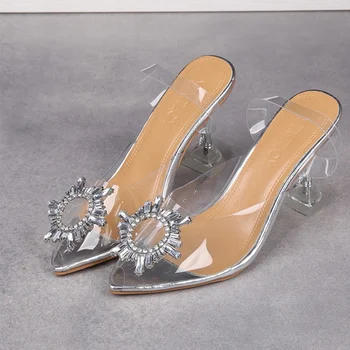 

Women High Pointed Toe Heels 2020 Summer Fashion Elegant Women's Crystal Sandals Transparent Footwear Ladies Shoes Plus Size 42