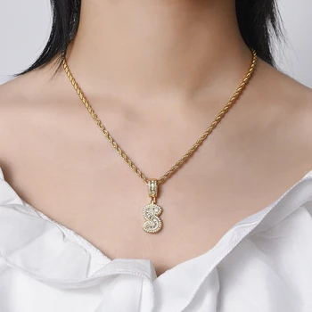 

CA-155 Alphabet Letter Necklace for Women A-Z Copper Zirconia Gold Color Hip Hop Miami Long Chain Initial Pendant Jewelry