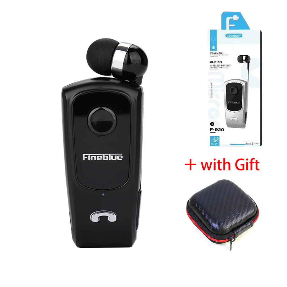 FINEBLUE F920 беспроводные наушники Bluetooth Handsfree наушники гарнитура звонки напоминают вибратор носить пульт на прищепке для телефона с микрофоном - Цвет: Черный