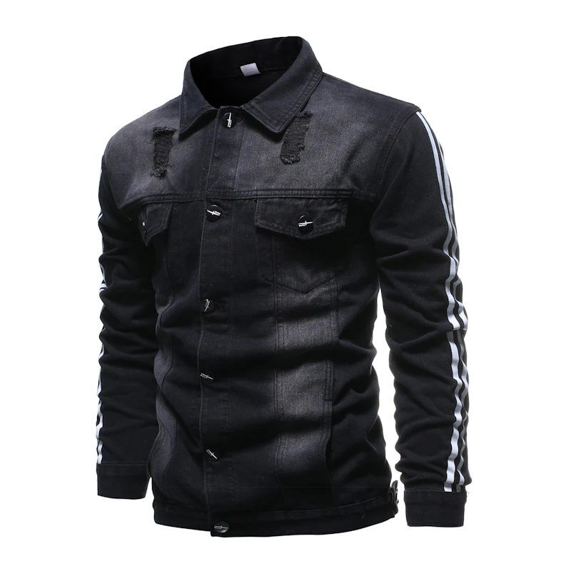 Autumn Men’s Jean Jackets Casual Black Streetwear Cotton Hole Denim Jacket Male Cowboy Outwear Spring Mens Tops Coats Menswear