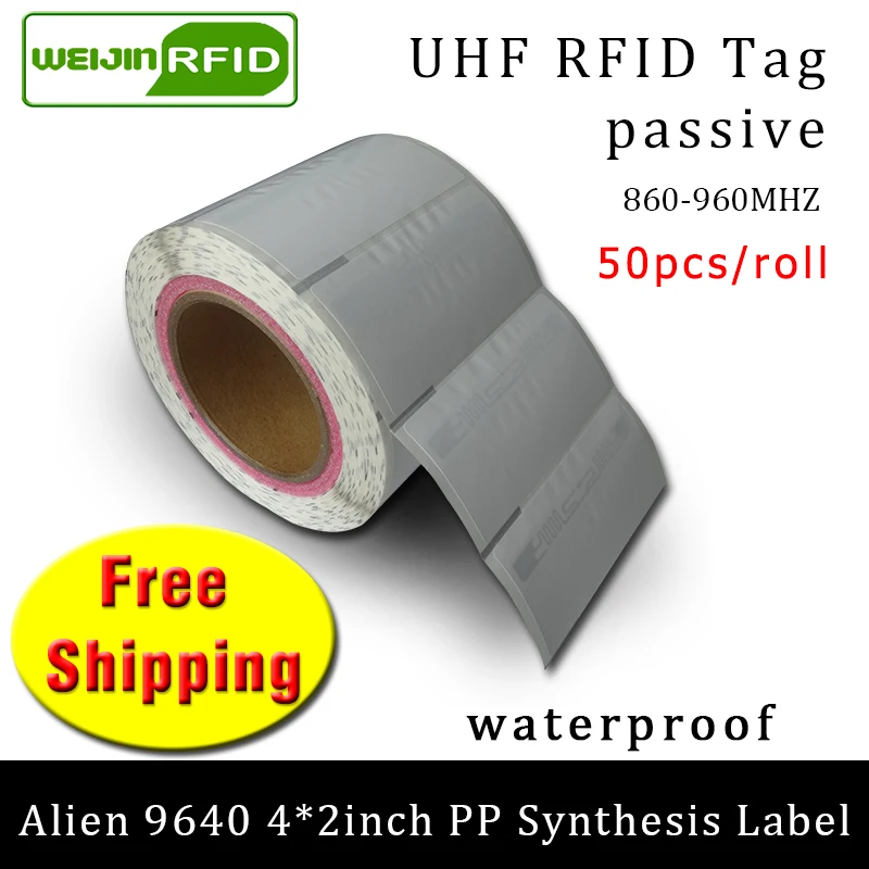 Rfid-теги UHF стикер чужой 9640 полипропиленовая бумага 915mhz868mhz 860-960 MHZ Higgs3 EPC 6C 50 шт Бесплатная доставка клей пассивный RFID метки