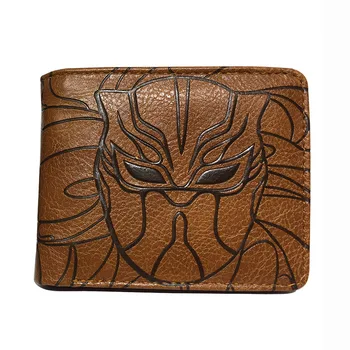 

Hot Anime Black Panther Embossed Wallet Men Women Leather Purse Bifold Short Wallets with zipper pocket card ID Holders