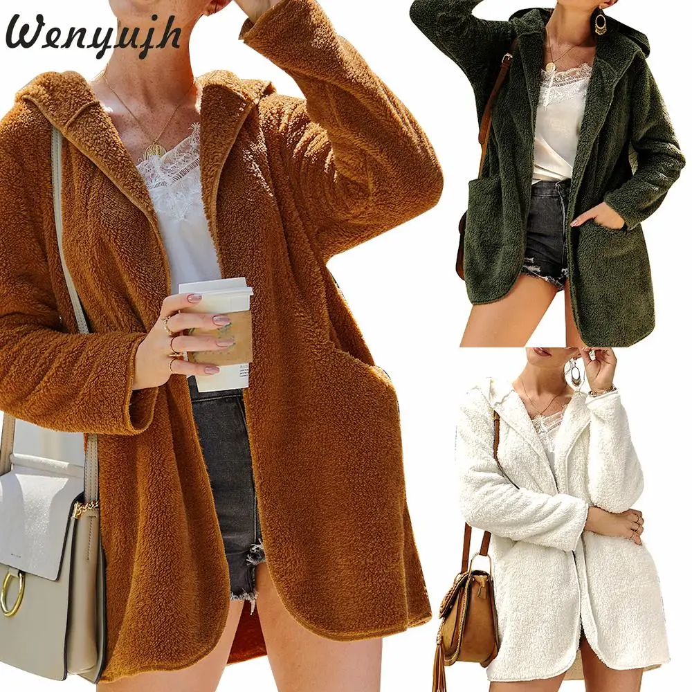 

Wenyujh Womens Autumn Winter Sweater Hooded Jacket Coat Cardigan Sweater Coats Long Slim Sweater Female Solid Warm Vestido Top