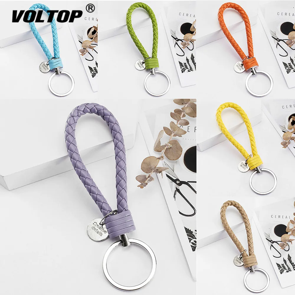 

PU Leather Braided Key Chain Woven Rope Keychain DIY Bag Pendant Holder Car Keyrings Men Women Key Rings