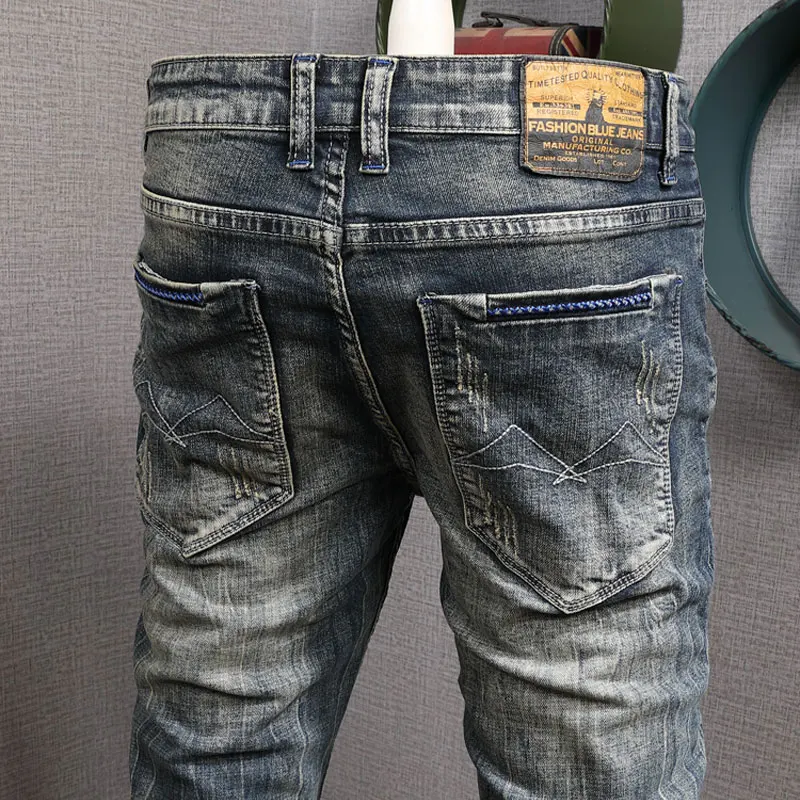 Italian Style Fashion Men Jeans High Quality Elastic Slim Fit Printed  Designer Ripped Denim Trousers Streetwear Hip Hop Pants|Jeans| - AliExpress