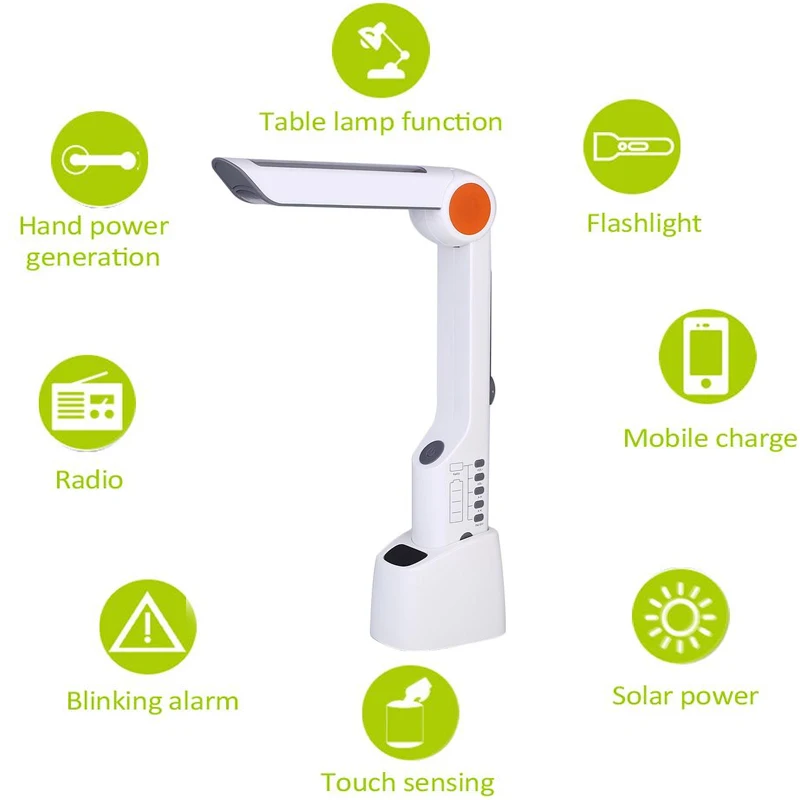 

Mini Hand Cranking Solar USB Table Light Flashlight Portable Reading Lamp