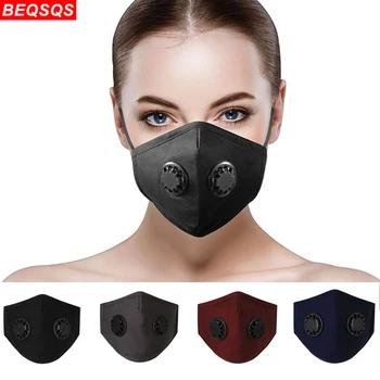 

Fashion Double Breath Valve Face Masks PM2.5 Mask with 2 Replaceable Activated Carbon Filters Mask Cotton Masks Protective Mask