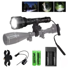 Охотничий фонарик T6 светодиодный тактический фонарь комплект+ 2 шт. Перезаряжаемая батарея+ двойное зарядное устройство USB+ дистанционный переключатель давления+ крепление для прицела