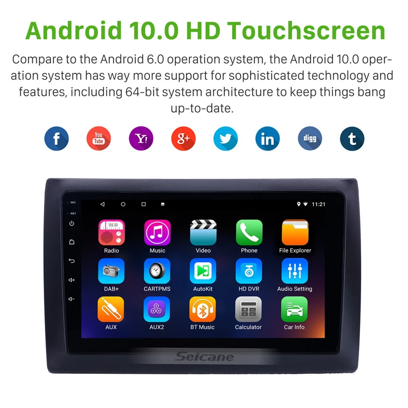 Seicane Android 10.0 9 inch 2 Din 2.5D IPS Car Radio GPS Multimedia Unit Player For 2010 Fiat Stilo support OBD2 SWC Carplay DVR