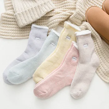 

inter New Solid Color Thick Wool Warm Stocks Fashion Sweet Candy C olor Comfortable Women Plush Cute Socks !
