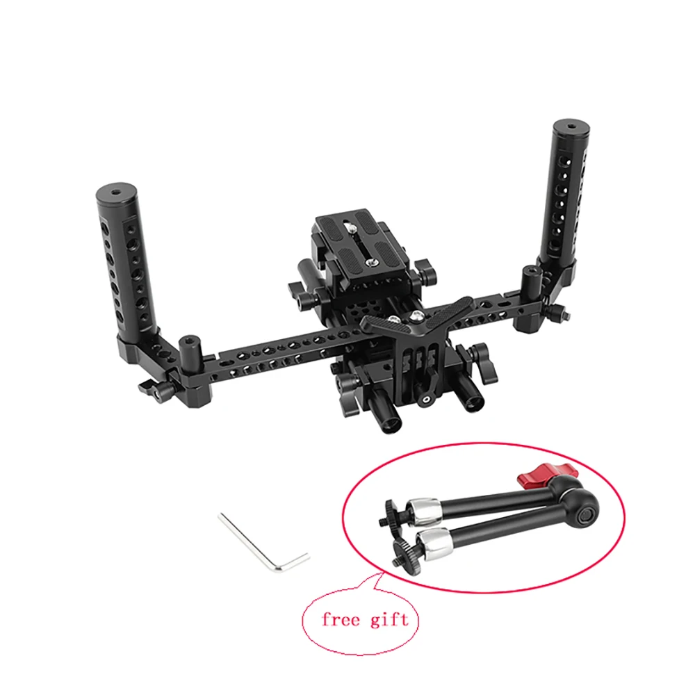 

Kayulin Open-ended Camera Cage Kit With Manfrotto QR Plate & 15mm LWS Rod System & Cheese Grips & Lens Support live broadcasting