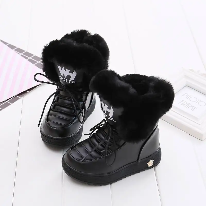 BLACK Mudipanda enfant fille с добавлением шерсти; теплая зимняя обувь для студентов; детские ботинки; зимняя обувь для девочек; детские зимние ботинки; цвет красный, черный; botte - Цвет: BLACK