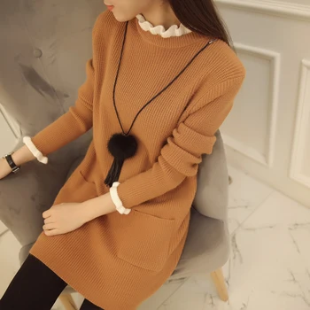 

2020 autumn and winter loose Korean version of the top coat in section the semi-high collar long-sleeved sweater