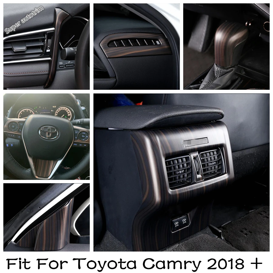 

Armrest Box Anti Kick Panel Air Conditioning Outlet Cover Trim For Toyota Camry 2018 - 2023 Wood Grain Look Interior Refit Kit